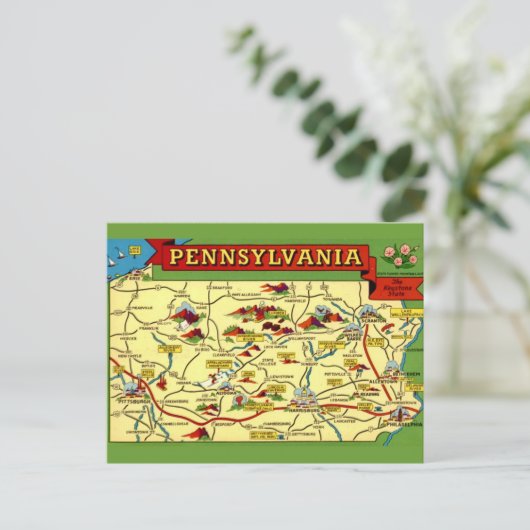Kleurrijke  Pennsylvania kaart (Staand voorkant)