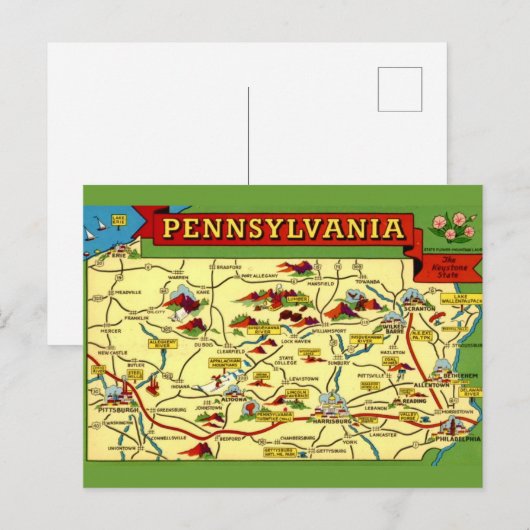 Kleurrijke  Pennsylvania kaart (Voorkant / Achterkant)