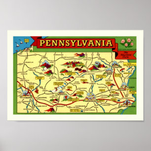 Kleurrijke  Pennsylvania Kaart Print