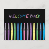 Kleurrijke Pens Zwart Back-to-School Briefkaart (Voorkant)