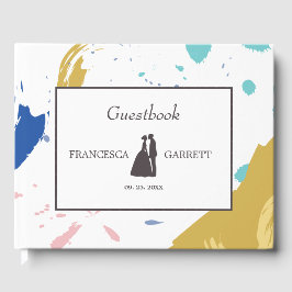 Kleurrijke penseelstreek en illustratie gastenboek