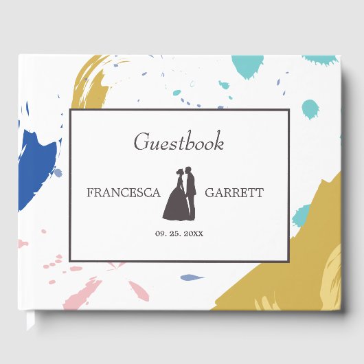 Kleurrijke penseelstreek en illustratie gastenboek (Voorkant)