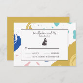 Kleurrijke penseelstreek en Silhouette RSVP Kaartje (Voorkant / Achterkant)