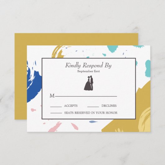 Kleurrijke penseelstreek en Silhouette RSVP Kaartje (Voorkant / Achterkant)
