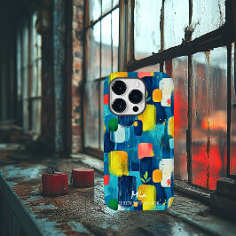 Kleurrijke penseelstreekblokken met aangepaste naa Case-Mate iPhone 14 pro hoesje