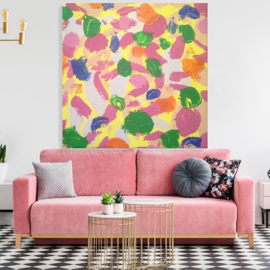 Kleurrijke penseelstreken Abstract Art Canvas Prin (Insitu (Woonkamer))