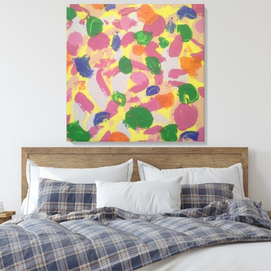 Kleurrijke penseelstreken Abstract Art Canvas Prin (Insitu (Slaapkamer))