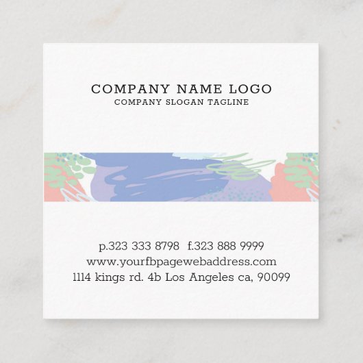 Kleurrijke penseelstreken & krabbels patroon vierkante visitekaartje (Achterkant)