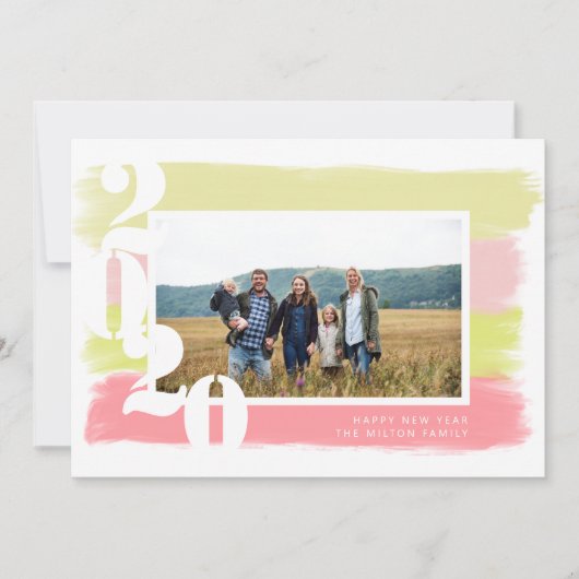 Kleurrijke penseelstreken moderne foto nieuwjaarsk kaart (Voorkant)
