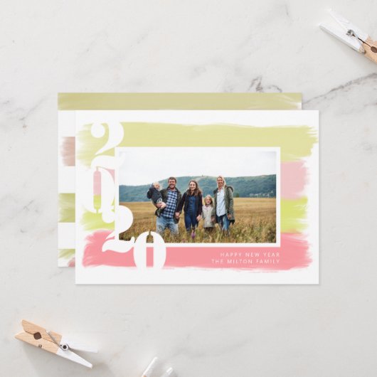 Kleurrijke penseelstreken moderne foto nieuwjaarsk kaart (Voorkant / Achterkant in situ)
