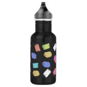 Kleurrijke penseelstreken op zwart patroon waterfles  (Rechts)