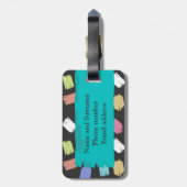 Kleurrijke penseelstreken op zwart patroonmonogram bagagelabel (Achterkant verticaal)