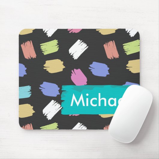 Kleurrijke penseelstreken op zwart-persoonlijk muismat (Met muis)