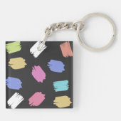 Kleurrijke penseelstreken op zwart-persoonlijk sleutelhanger (Achterkant)