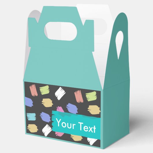 Kleurrijke penseelstreken op zwarte aangepaste tek bedankdoosjes (Geopend)