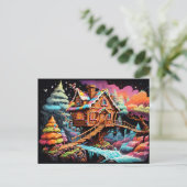 Kleurrijke peperkoek boomhut kerst feestdagenkaart (Staand voorkant)