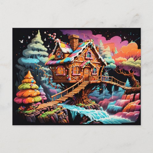 Kleurrijke peperkoek boomhut kerst feestdagenkaart (Voorkant)