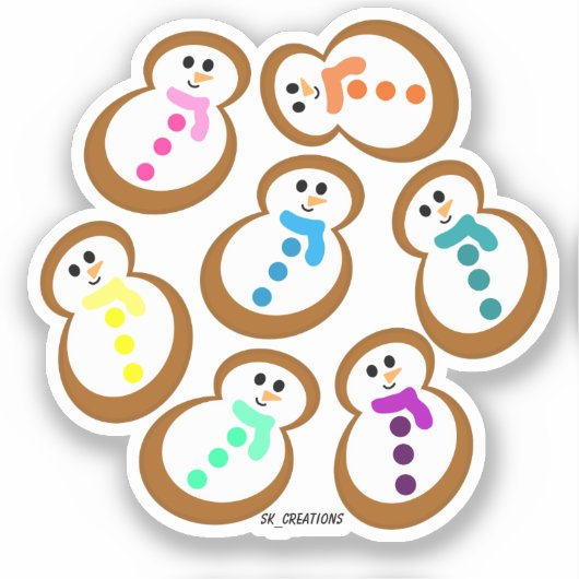 Kleurrijke peperkoek Sneeuwmannen koekjes Sticker (Voorkant)