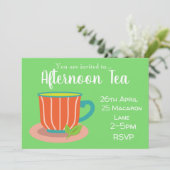 Kleurrijke pepermunt thee afternoon tea party kaart (Staand voorkant)