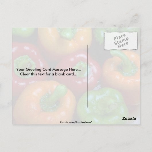 Kleurrijke pepers, close-up briefkaart (Achterkant)