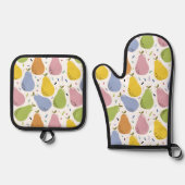 Kleurrijke peren fruit ovenwant & pannenlap set (Voorkant)