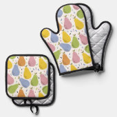 Kleurrijke peren fruit ovenwant & pannenlap set (Voorkant / Achterkant)
