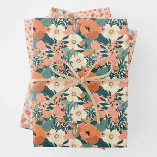 Kleurrijke perzik bloem inpakpapier vel (In situ)