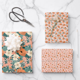 Kleurrijke Perzik Bloemen Inpakpapier Vel