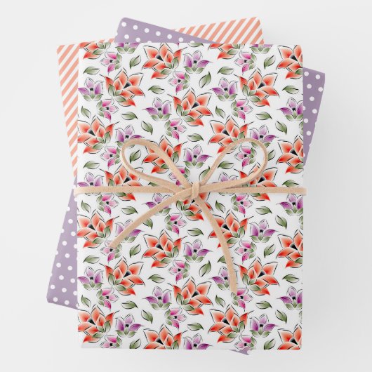 Kleurrijke Perzik Oranje Violet Paarse Wit Patroon Inpakpapier Vel (In situ)