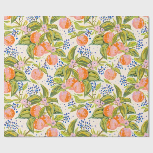 Kleurrijke perziken met bloemen cadeaupapier (Vlak)