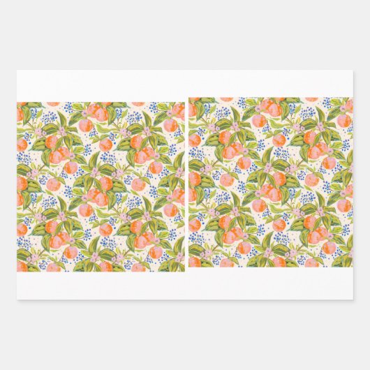 Kleurrijke perziken met bloemen inpakpapier vel (Voorkant 3)