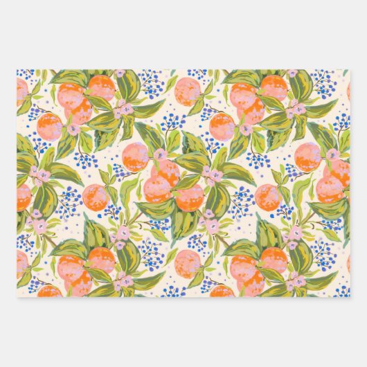 Kleurrijke perziken met bloemen inpakpapier vel (Voorkant)
