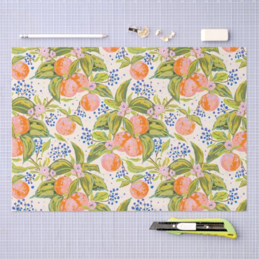 Kleurrijke perziken met bloemen tissuepapier (Craft)