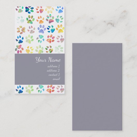 Kleurrijke Pet Paw prints patroon Visitekaartje (Voorkant / Achterkant)