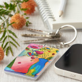 Kleurrijke Peter Max geïnspireerd Sleutelhanger (Voorkant Rechts)