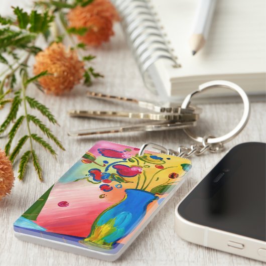 Kleurrijke Peter Max geïnspireerd Sleutelhanger (Voorkant Rechts)