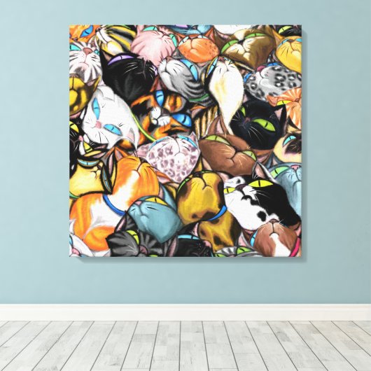 Kleurrijke peuterkatten Hug Canvas afdrukken - sch (Insitu (Houten vloer))