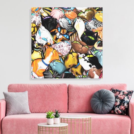 Kleurrijke peuterkatten Hug Canvas afdrukken - sch (Insitu (Woonkamer))