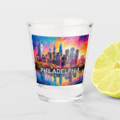 Kleurrijke Philadelphia Silhouet Abstracte Kunst Shot Glas (Voorkant)