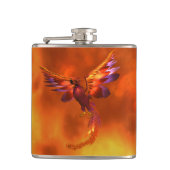 Kleurrijke Phoenix die tegen een vurige achtergron Heupfles (Voorkant)