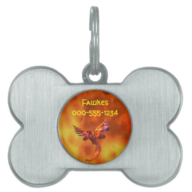 Kleurrijke Phoenix die tegen een vurige achtergron Huisdieren Naamplaatje (voorkant)