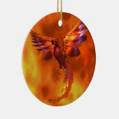 Kleurrijke Phoenix die tegen een vurige achtergron Keramisch Ornament (Rechts)