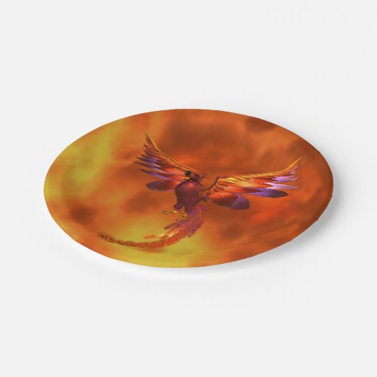 Kleurrijke Phoenix die tegen een vurige achtergron Papieren Bordje (Gekanteld)