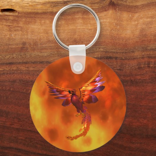 Kleurrijke Phoenix die tegen een vurige achtergron Sleutelhanger (Achterkant)