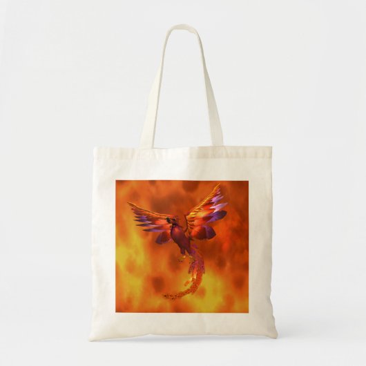 Kleurrijke Phoenix die tegen een vurige achtergron Tote Bag (Voorkant)