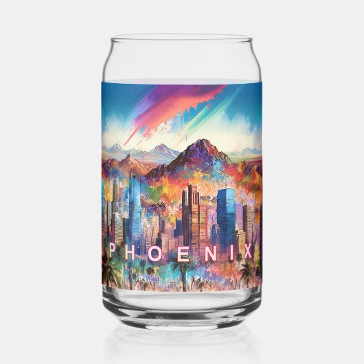 Kleurrijke Phoenix Skyline Blikvorm Glas (Voorkant)