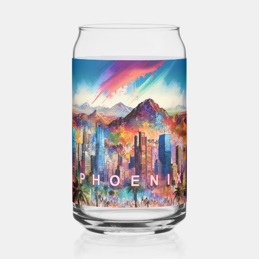 Kleurrijke Phoenix Skyline Blikvorm Glas (Achterkant)