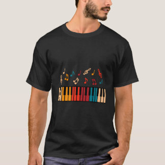 Kleurrijke piano toetsenbord muzikale noten jersey t-shirt