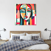 KLEURRIJKE PICASSO STIJL KUBIST PORTRET VROUW CANVAS AFDRUK (Insitu (Slaapkamer))