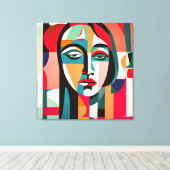 KLEURRIJKE PICASSO STIJL KUBIST PORTRET VROUW CANVAS AFDRUK (Insitu (Houten vloer))